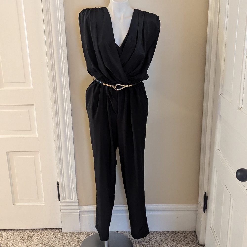 Vintage Pelini by Von Bramlett black jumpsuit with belt loops size M